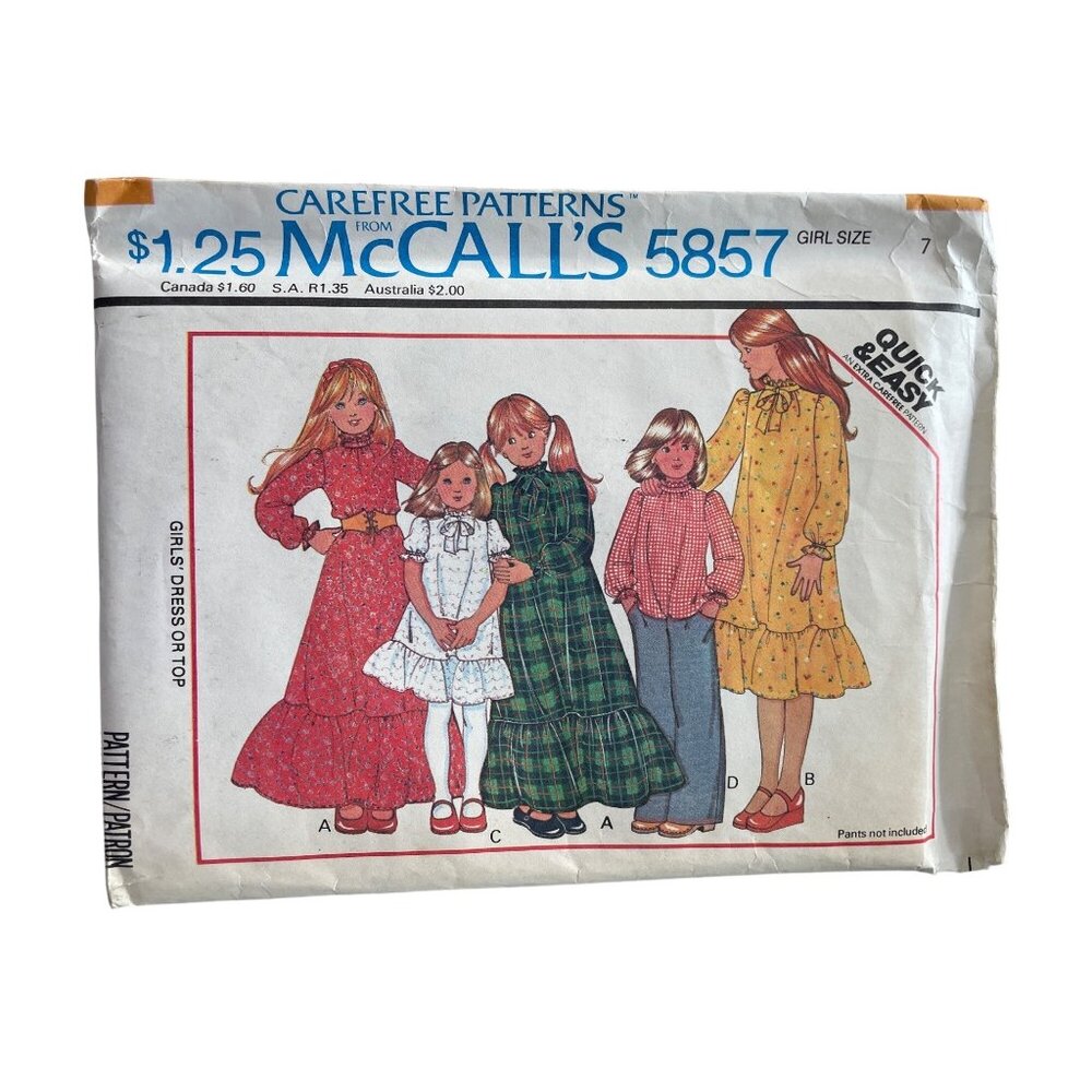 70s McCalls 5857 Sewing Pattern Size 7 Vintage Girls Dress Or Top 1977 UNCUT